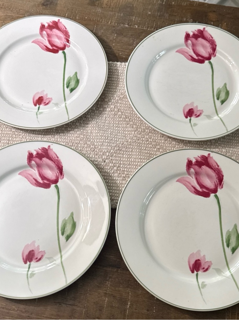 Thomson Pottery Gina Pattern White Dinner Plates with Pink Floral Tulip Accent 4